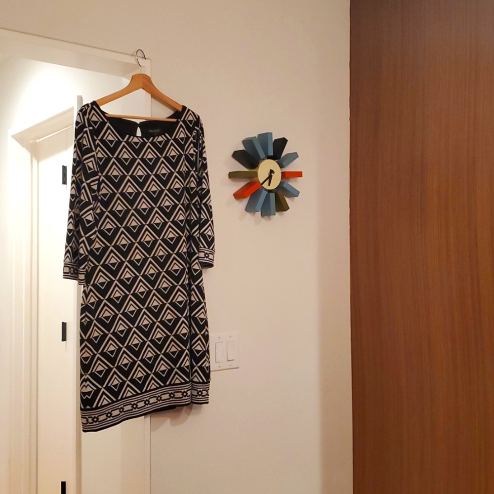 WHBM: Geometric Pattern Dress, Size L, Black & White
